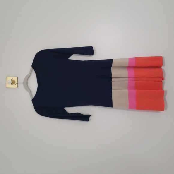 Jessica Howard Fit and Flare Dress 6P Petite Navy Blue Multicolor Colorblock - Picture 7 of 16